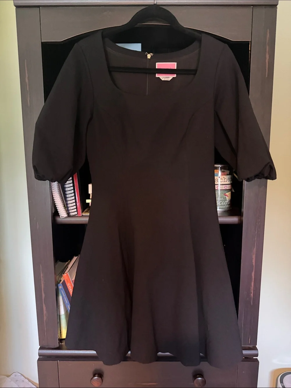 Black Square-Neck Mini Dress with Puff Sleeves - Kate Spade